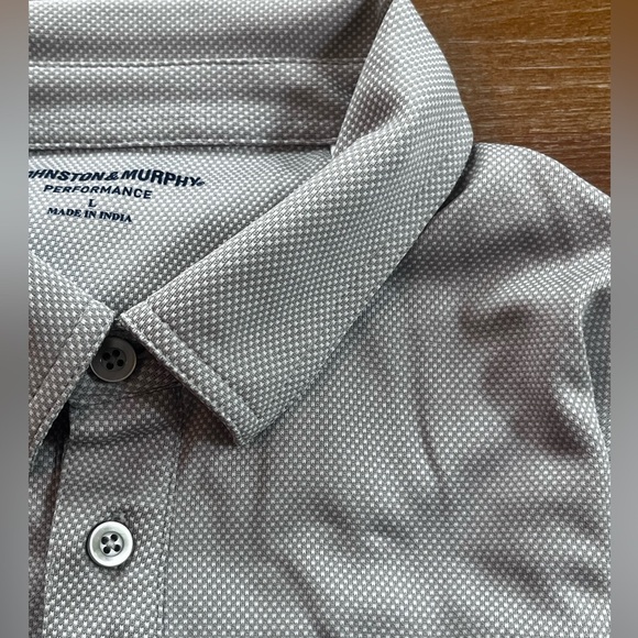Johnston Murphy Shirt Mens L Grey Micro Gingham Performance Polo S/S - Picture 1 of 8